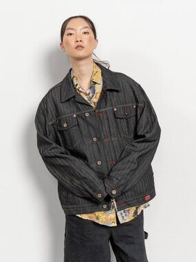 BLACK GUESS DENIM Jacket Oversize Streetwear Vintage / Medium Large